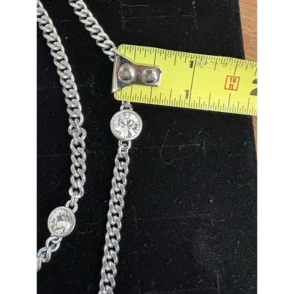 VTG Givenchy Silver Tone Station Chain Necklace‎ Diamond Rhinestone Signed 38